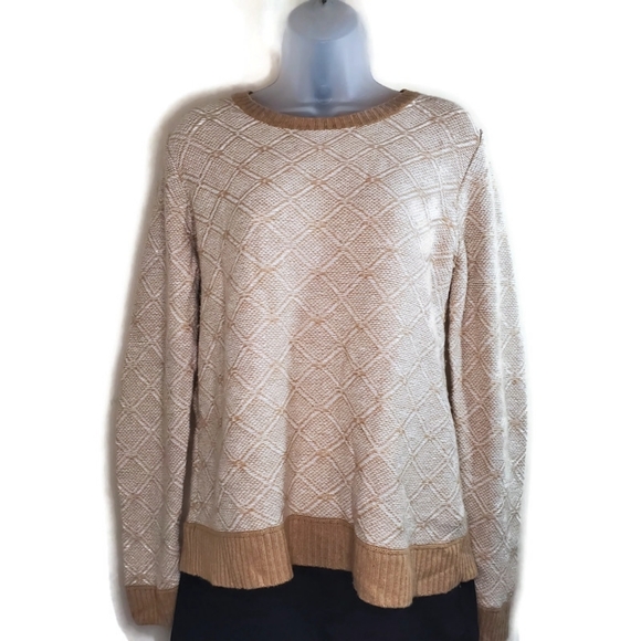 J Crew Factory Diamond Print Tan Sweater Medium - Picture 7 of 7